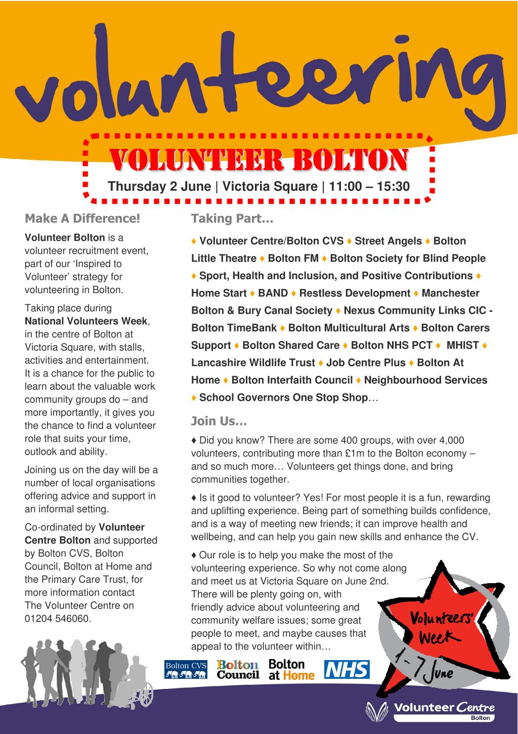 Bolton CVS National Volunteer Week Flyer